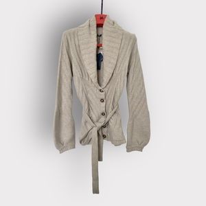 New Magaschoni 100% cashmere beige tan bell sleeve cardigan sweater coat M S 6